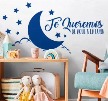 Vinilo decorativo ilustración Te amamos hasta la luna con estrell - TenVinilo