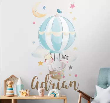 Vinilo decorativo ilustración Tres animales en globos con estrell - TenVinilo