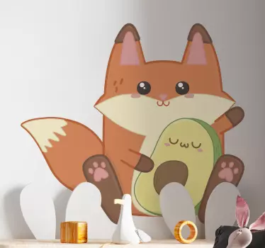 Vinilo decorativo ilustración Zorro kawaii con aguacate - TenVinilo