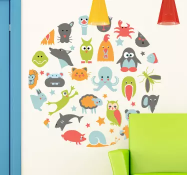 Vinilo decorativo infantil círculo animales - TenVinilo