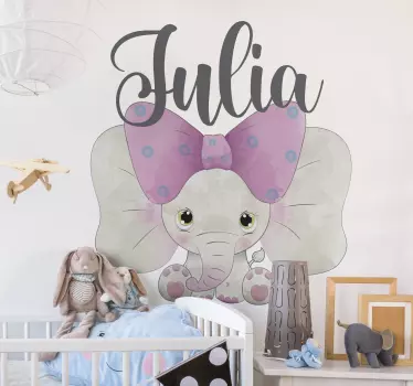 Vinilo decorativo infantil elefante bebé con nombre - TenVinilo