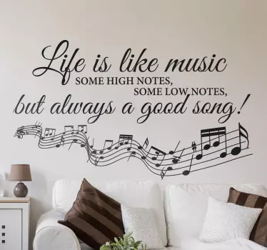 Vinilo pared salón frase life is like music - TenVinilo