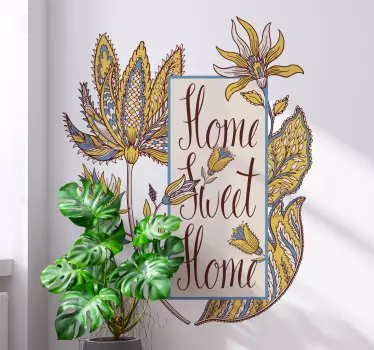 Frases vinilo pared hogar dulce hogar flores paisley  - TenVinilo