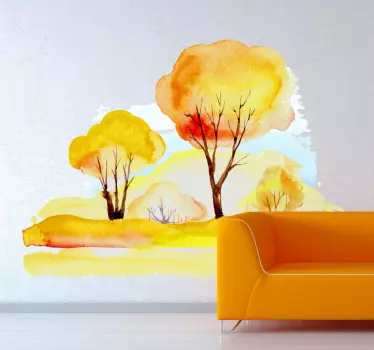 Vinilo decorativo paisaje bosque acuarela - TenVinilo
