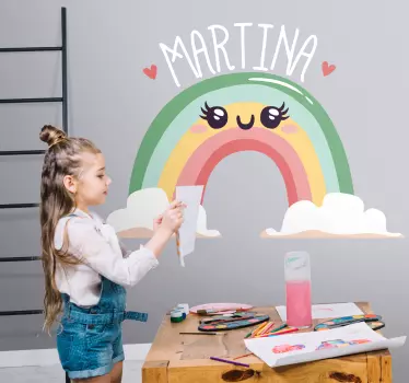 Vinilo decorativo personalizable Bonito arcoiris con nubes con no - TenVinilo