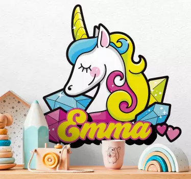 Vinilo decorativo personalizable Bonito unicornio de diamantes - TenVinilo