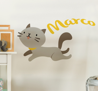 Pegatina de gato personalizable con nombre - TenVinilo
