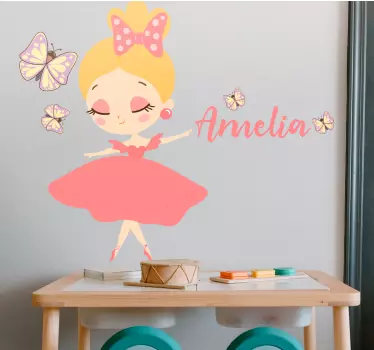 Vinilo decorativo personalizable Princesa con vestido rosa y mari - TenVinilo