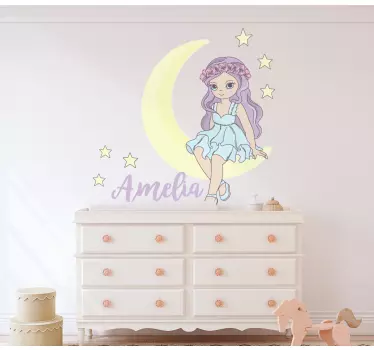 Vinilo decorativo personalizable Princesa en la luna - TenVinilo