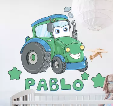 Vinilo decorativo personalizable Tractor de dibujos animados con  - TenVinilo