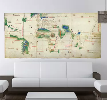 Vinilo mapamundi decorativo plano mundo antiguo - TenVinilo