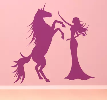 Vinilo infantil decorativo princesa y unicornio - TenVinilo