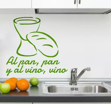 Vinilo decorativo refrán al pan y al vino - TenVinilo