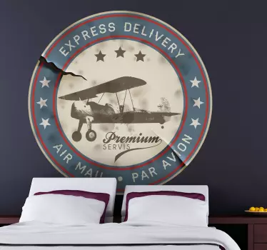 Vinilo decorativo sello retro avión - TenVinilo