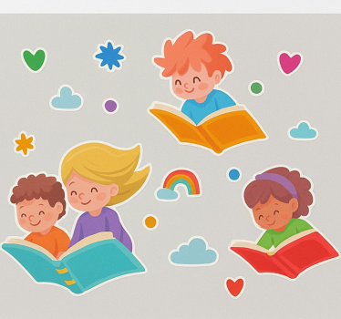 Vinilo educativo libros voladores y niños - TenVinilo