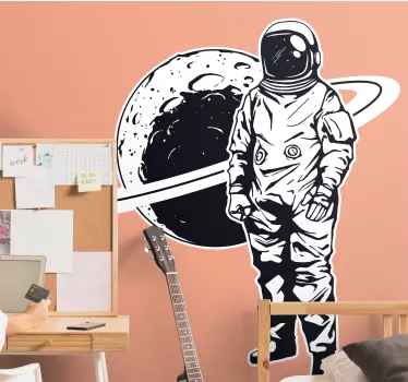 Vinilo espacio astronauta con planeta - TenVinilo