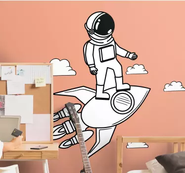 Vinilo espacio astronauta y cohete - TenVinilo