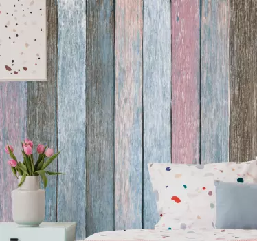 Vinilo estampado para pared Tablones de madera de colores rústico - TenVinilo