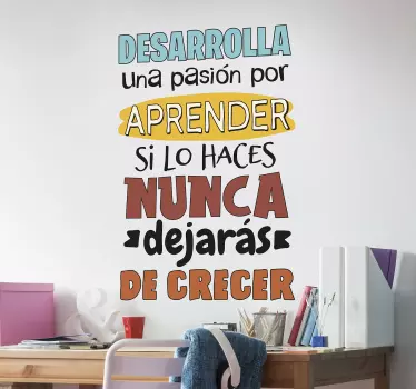 Vinilo decorativo frase pasión por aprender - TenVinilo