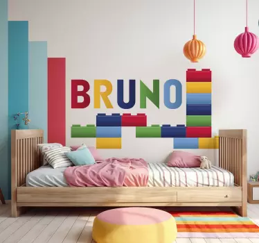 Vinilo dormitorio infantil bloques de colores con nombre - TenVinilo