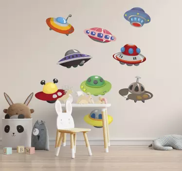 Vinilo dormitorio infantil naves extraterrestres - TenVinilo