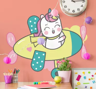 Vinilo ilustración Avión de unicornio para niños - TenVinilo