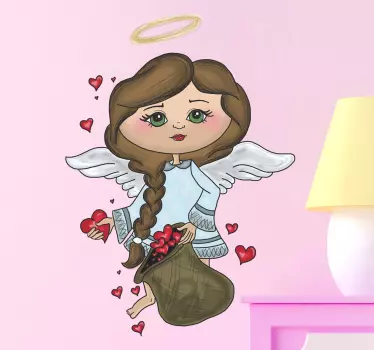 Vinilo infantil ángel saco corazones - TenVinilo