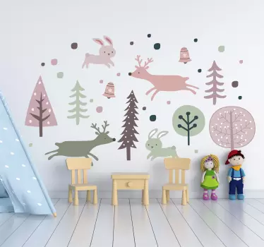 Vinilo infantil animales y arboles estilo nordico - TenVinilo