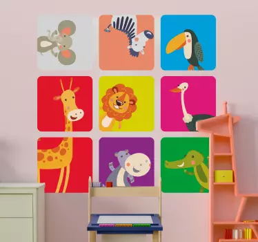 Vinilo infantil animales cuadrados - TenVinilo