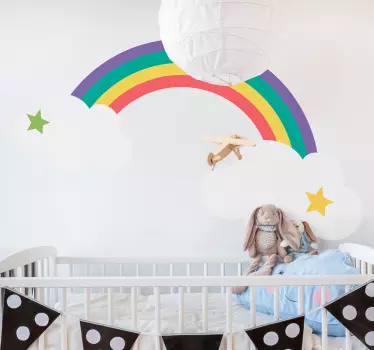 Vinilo infantil arcoíris en nubes con estrellas - TenVinilo