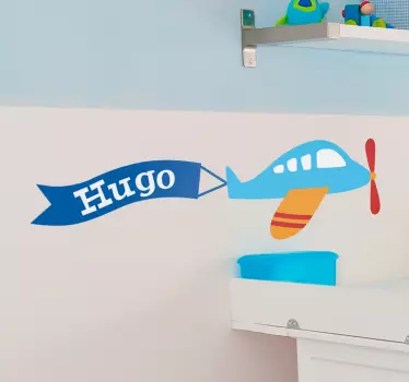 Vinilo bebé avión azul con nombre - TenVinilo