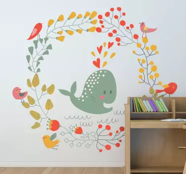 Vinilo infantil ballena y pájaros - TenVinilo