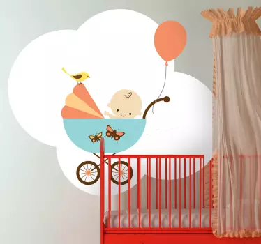 Vinilo infantil bebé carrito y globo - TenVinilo
