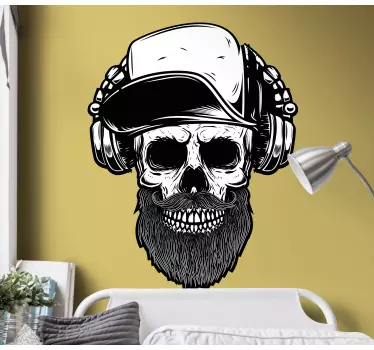 Vinilo infantil calavera con auriculares - TenVinilo