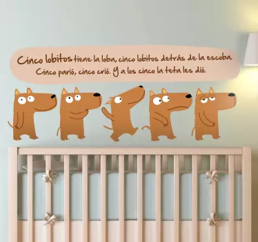 Vinilo infantil canción cinco lobitos - TenVinilo