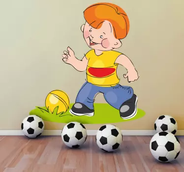 Vinilo infantil chico jugando con pelota - TenVinilo