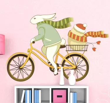 Vinilo infantil conejo pascua en bici - TenVinilo