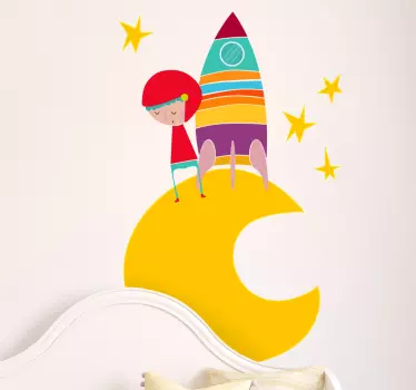 Vinilo infantil cosmonauta en la luna - TenVinilo