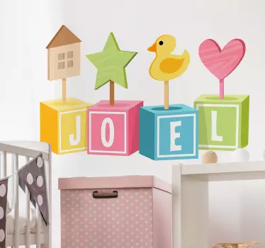 Vinilo para niños con cubos de colores y nombre personalizable - TenVinilo