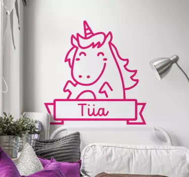 Vinilo infantil decorativo personalizable unicornio feliz - TenVinilo