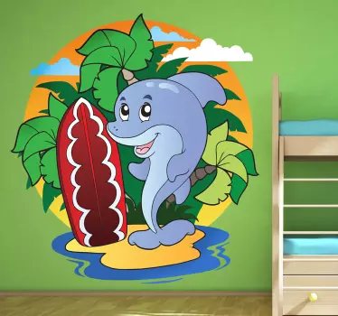 Vinilo infantil delfín con windsurf - TenVinilo