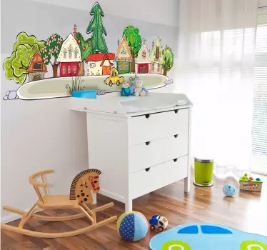 Vinilo infantil dibujo pueblo - TenVinilo