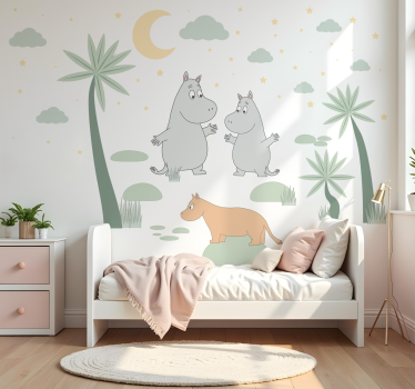 Vinilo infantil diseño de hipopótamo nórdico - TenVinilo