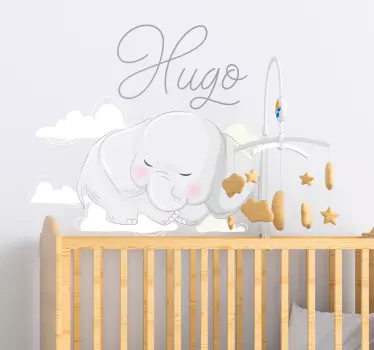 Vinilo pared elefante durmiendo en nubes - TenVinilo