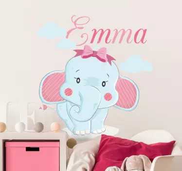 Vinilo pared elefante para niña con nombre - TenVinilo