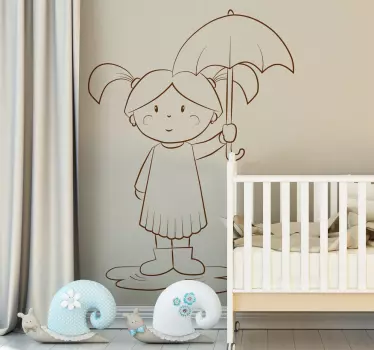 Vinilo infantil en línea niña bajo lluvia - TenVinilo