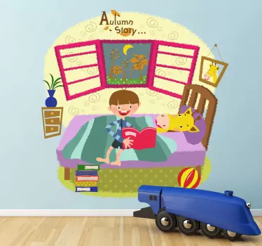 Vinilo infantil escena acogedora de cuentos - TenVinilo