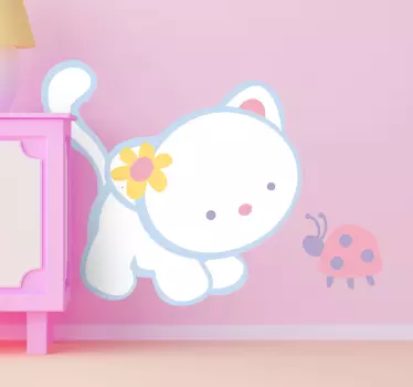 Vinilo infantil gatito y mariquita - TenVinilo