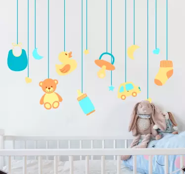 Vinilo infantil juguetes bebé colgantes - TenVinilo