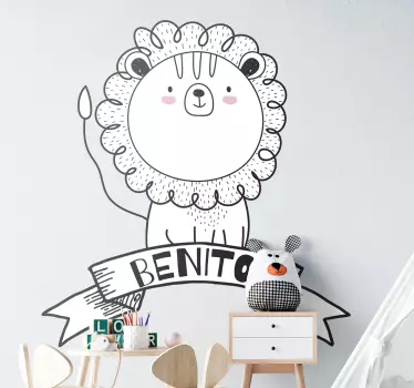 Vinilo para niños león blanco nórdico con nombre - TenVinilo